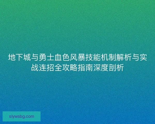 地下城与勇士血色风暴技能机制解析与实战连招全攻略指南深度剖析